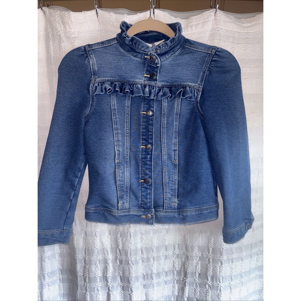 Falls Creek Jacket Girls Med 7/8 Denim Ruffle Collar & Front Detail Western Boho